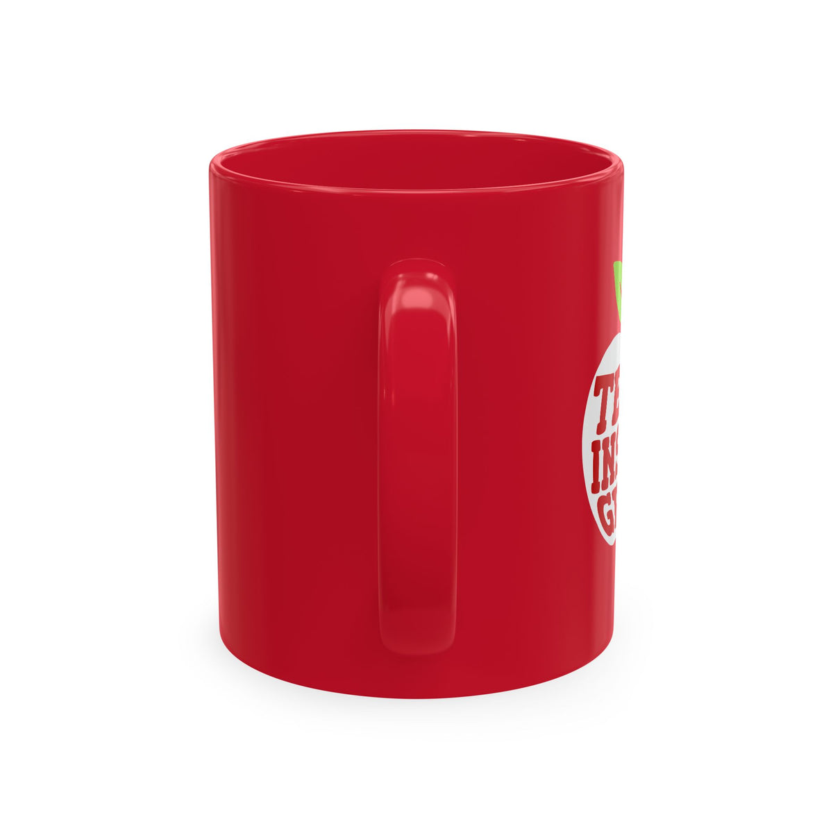 Teach Inspire Grow mug, side view with handle