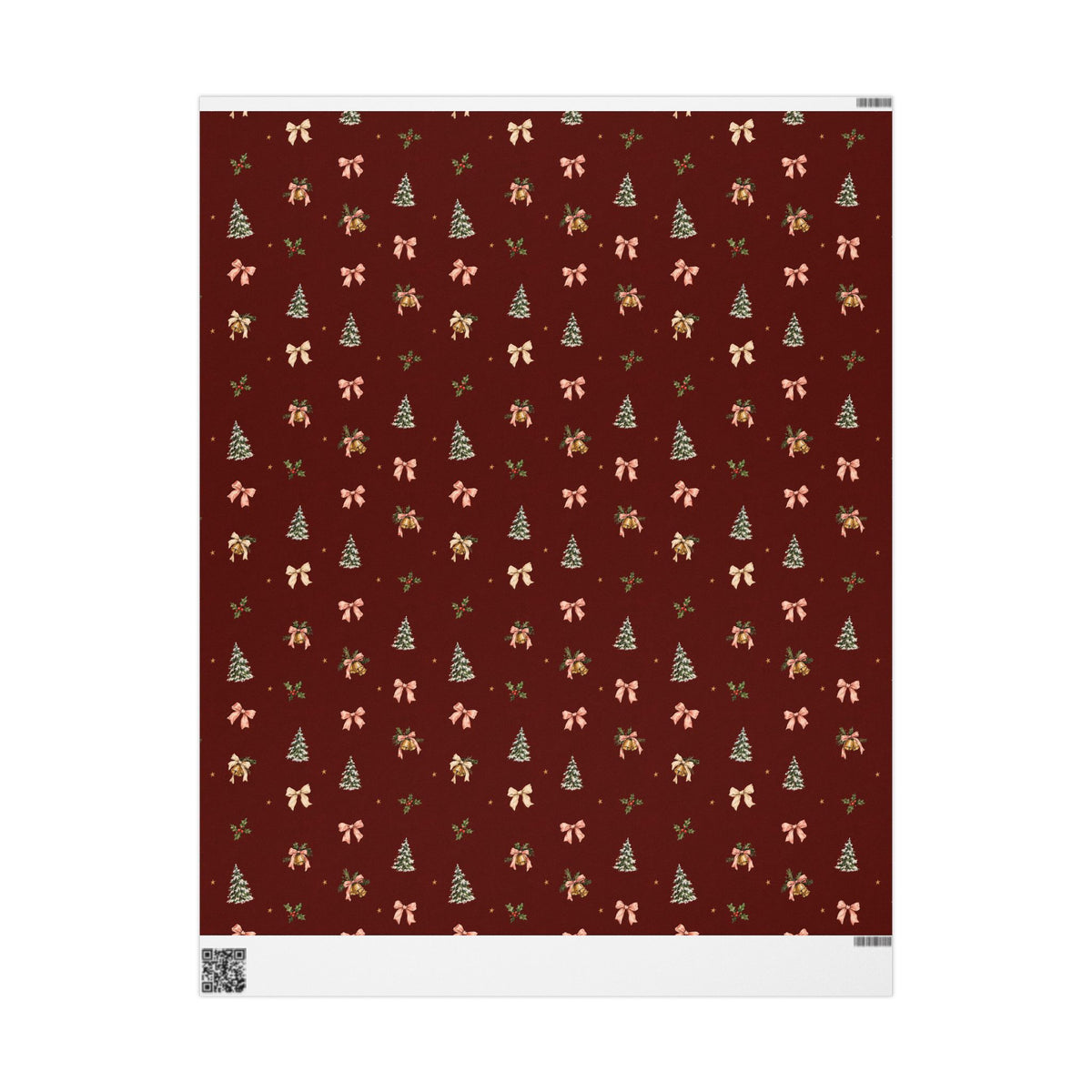 Bells & Bows Christmas Wrapping Paper | Deep Red Vintage Gift Wrap