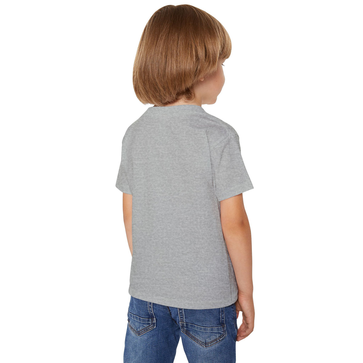 Toddler wearing the Lil Boo tee in sport grey, back view