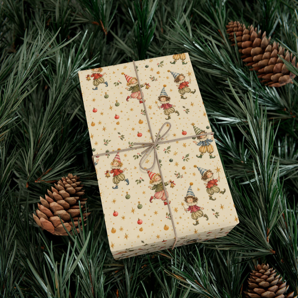 Party Elves Christmas Wrapping Paper | Whimsical Vintage Gift Wrap