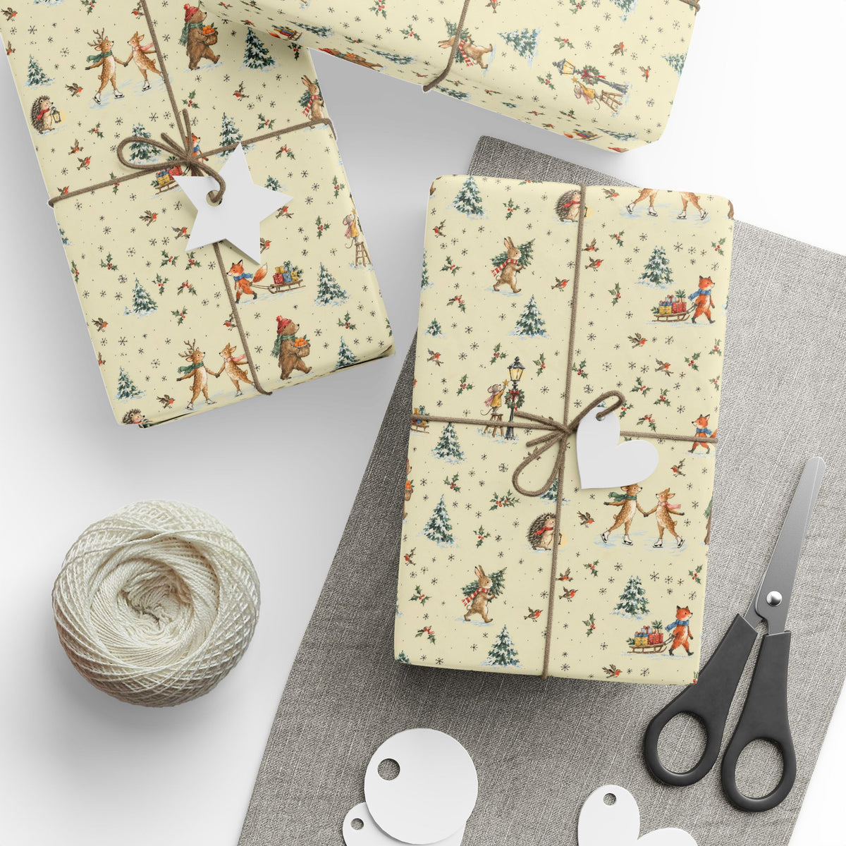 Woodland Village Christmas Wrapping Paper | Vintage Storybook Gift Wrap