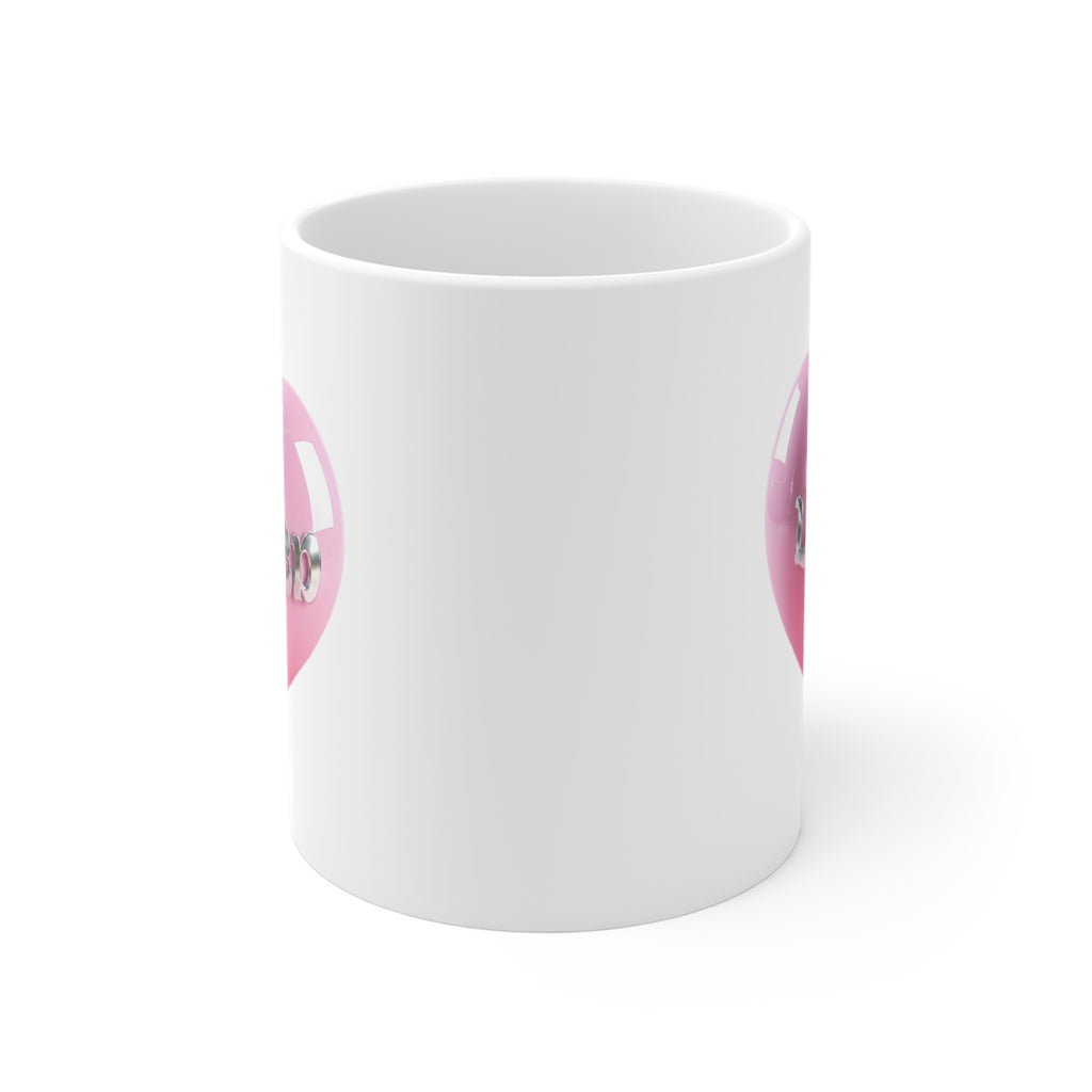 Loved pink heart chrome coffee mug, side view