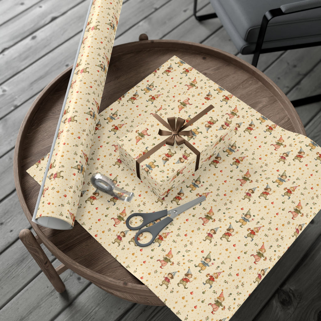 Party Elves Christmas Wrapping Paper | Whimsical Vintage Gift Wrap