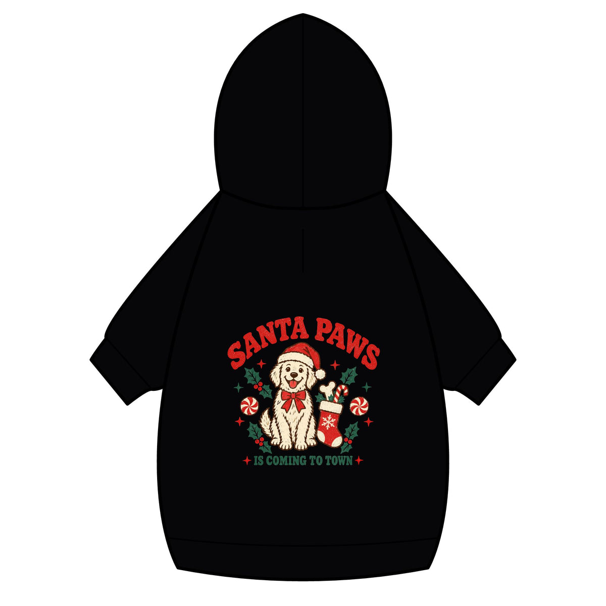 Santa Paws Christmas dog hoodie in black