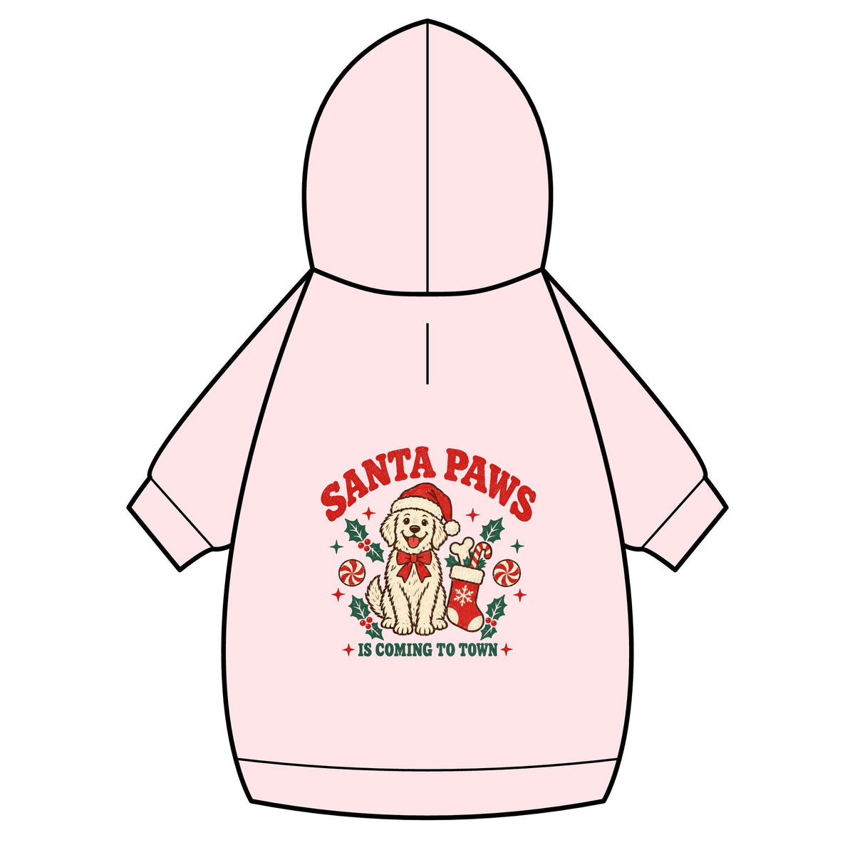 Santa Paws Christmas dog hoodie in pink