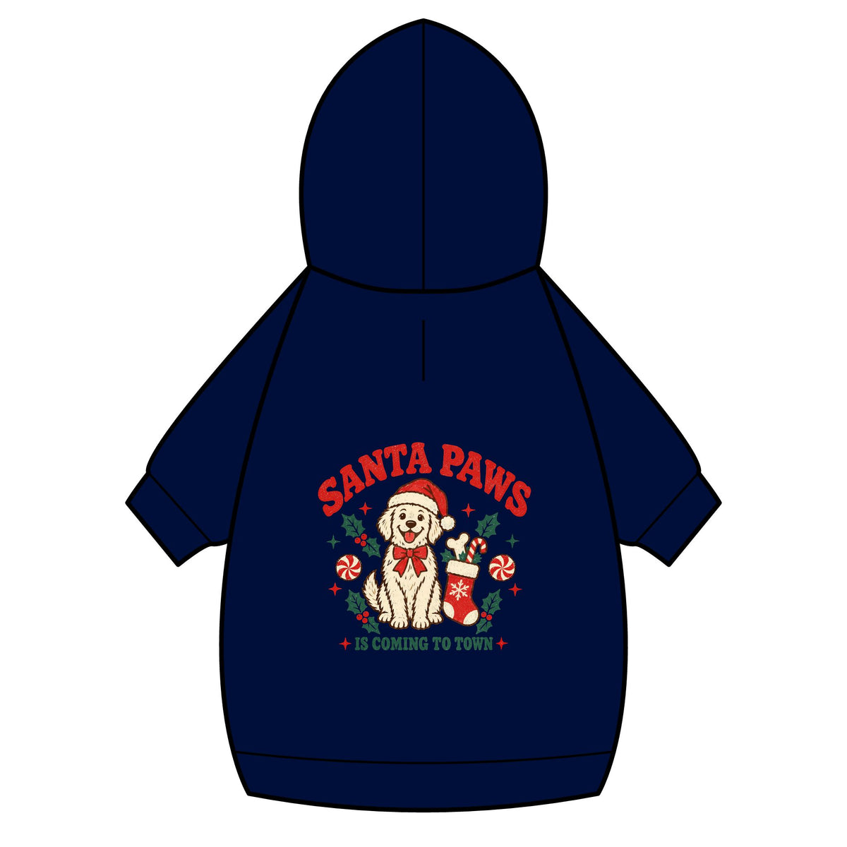 Santa Paws Christmas dog hoodie in navy