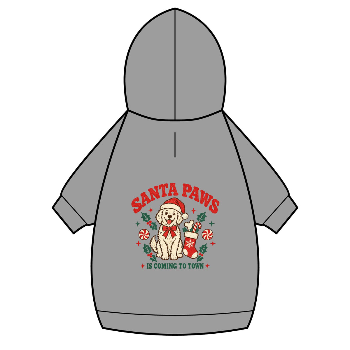 Santa Paws Christmas dog hoodie in grey