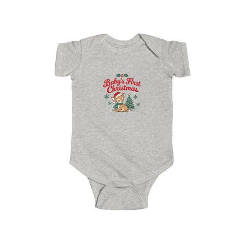 Ash gray Baby's First Christmas fawn bodysuit