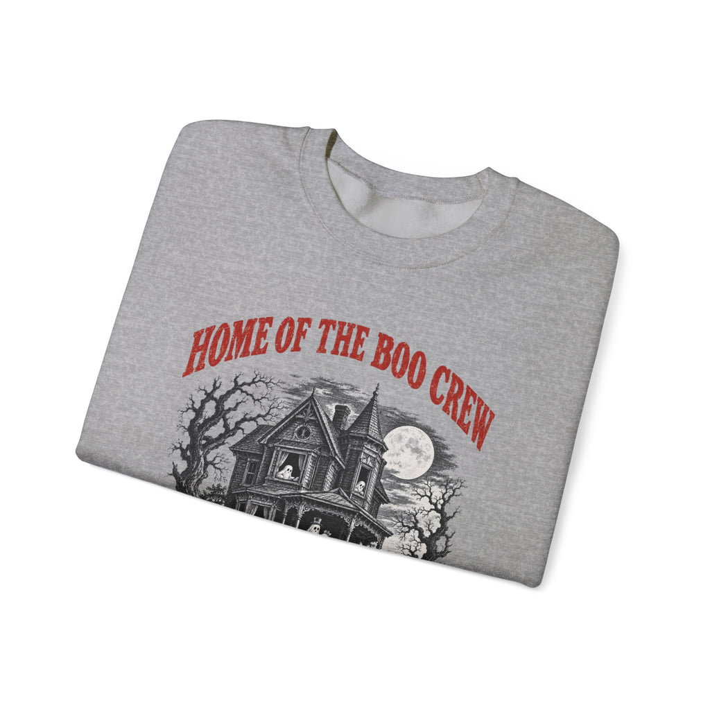 Home of the Boo Crew crewneck sweatshirt in sport grey, folded