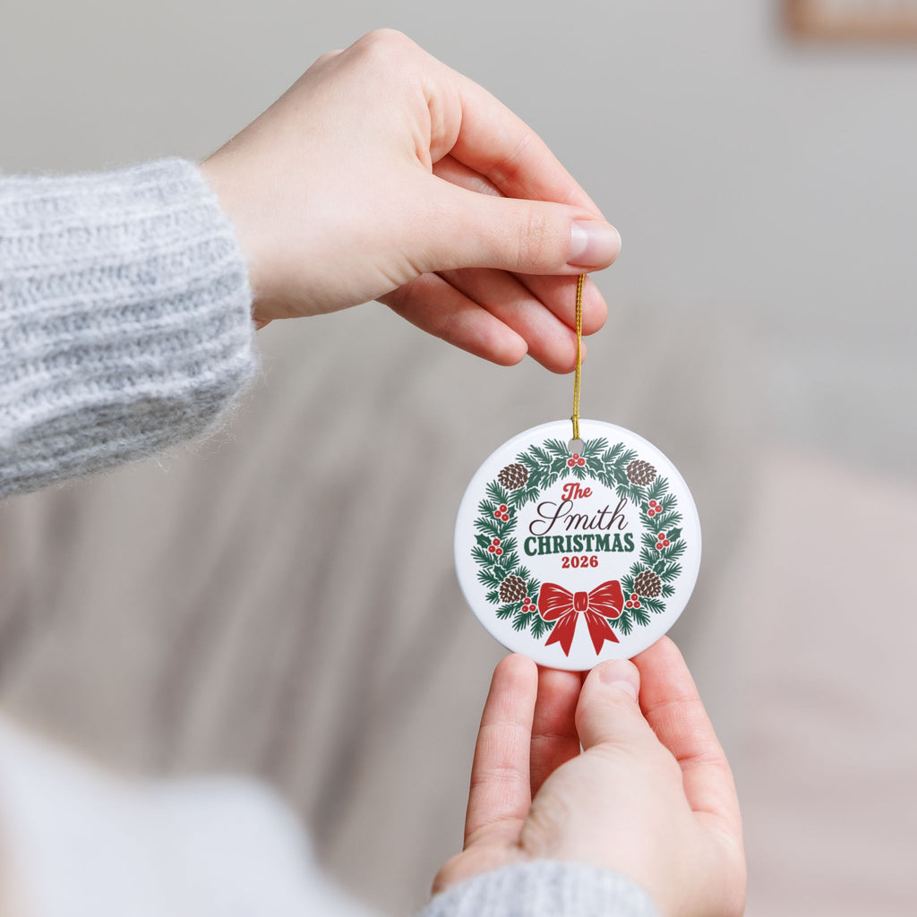 Personalized Family Christmas Ornament 2026 | Custom Last Name Wreath