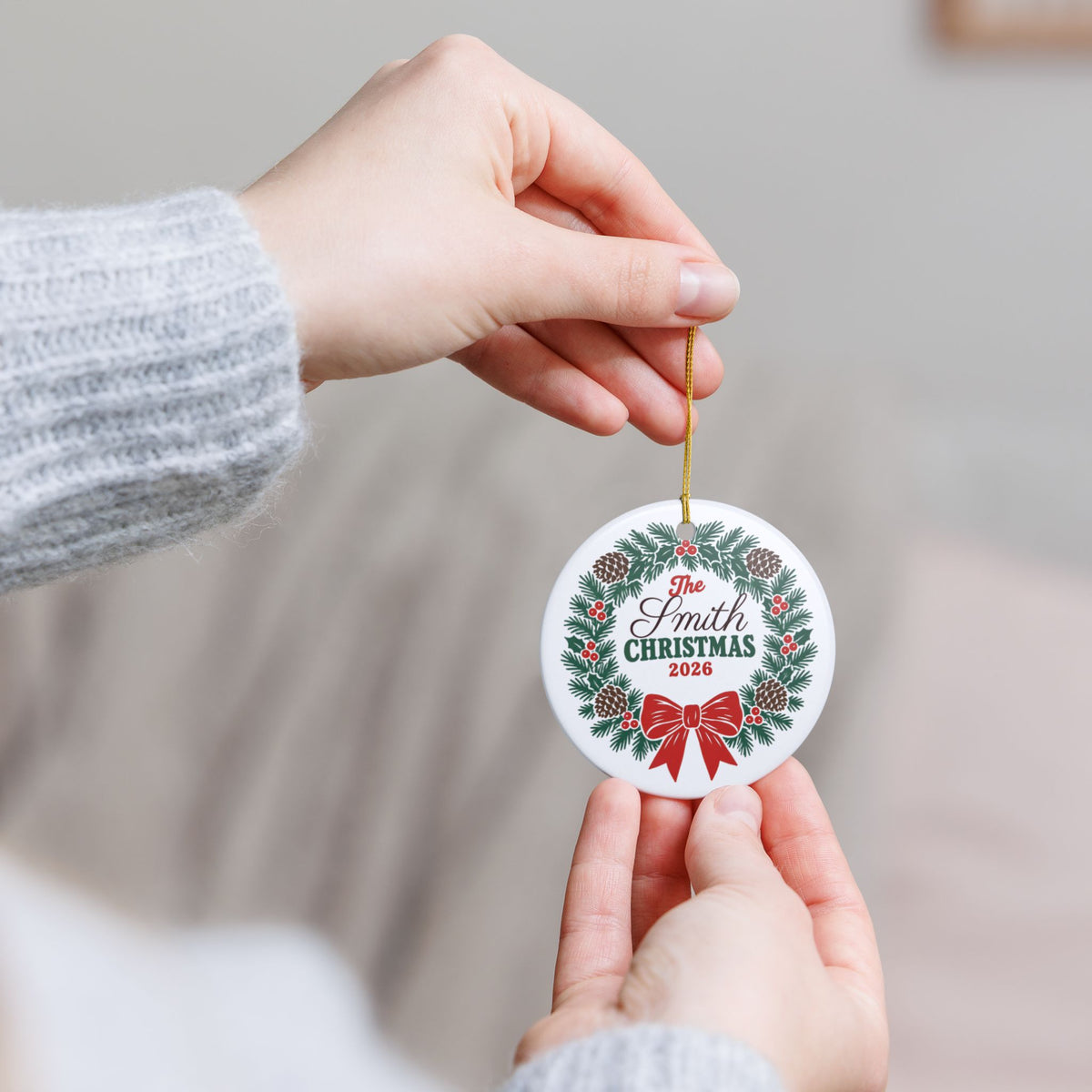 Personalized Family Christmas Ornament 2026 | Custom Last Name Wreath