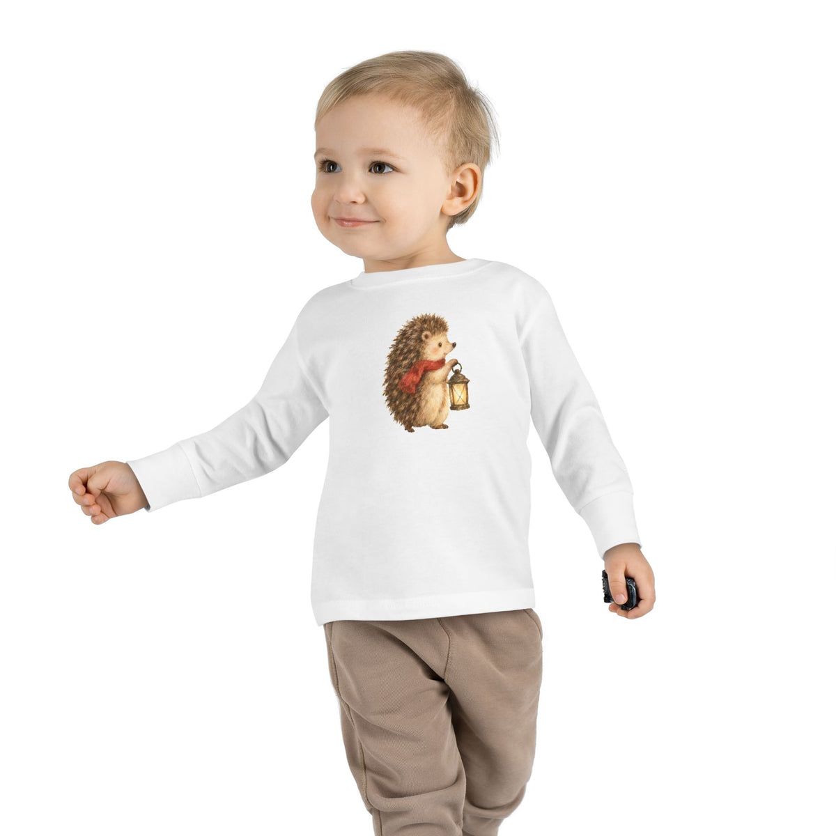 Toddler wearing the Woodland Hedgehog long sleeve tee