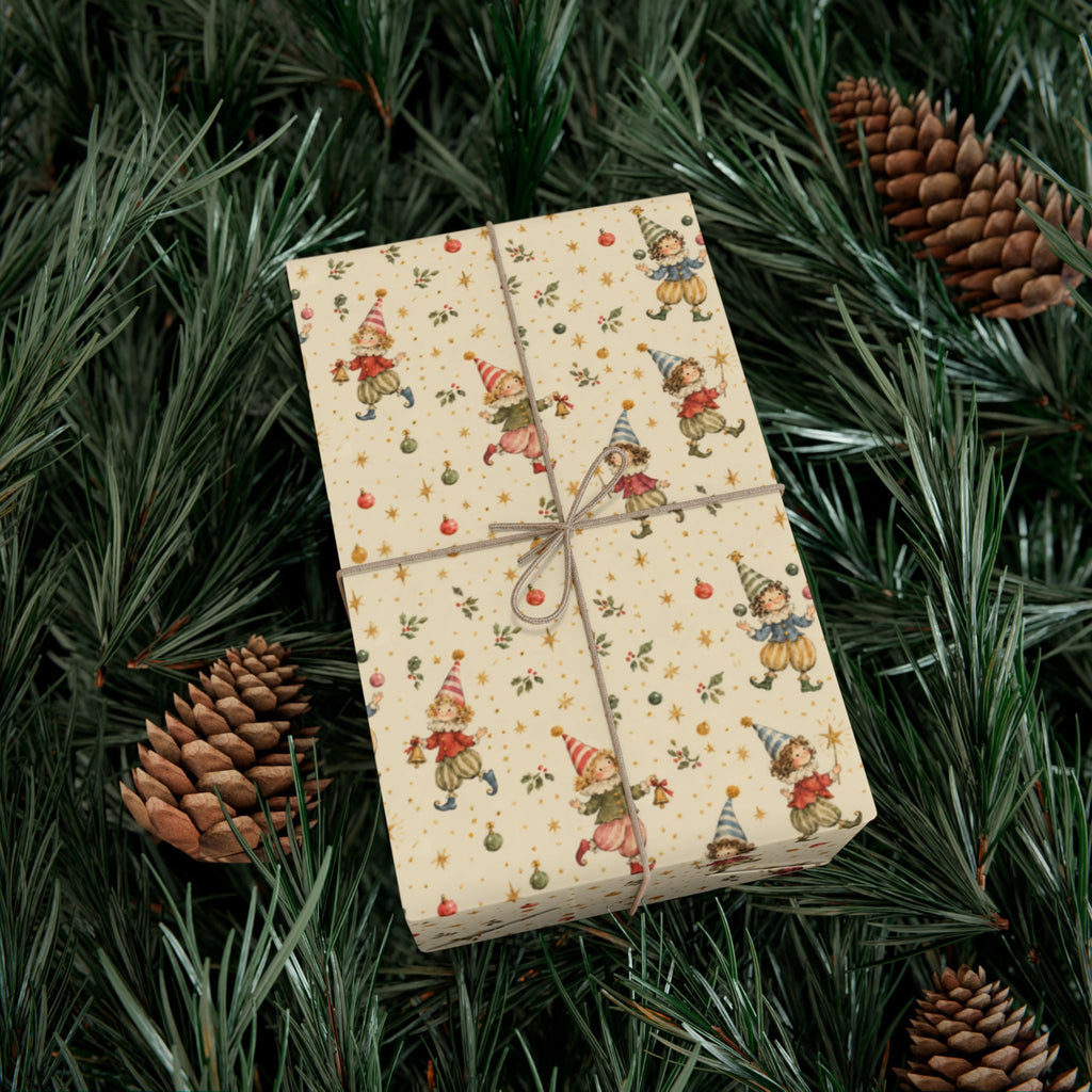 Party Elves Christmas Wrapping Paper | Whimsical Vintage Gift Wrap