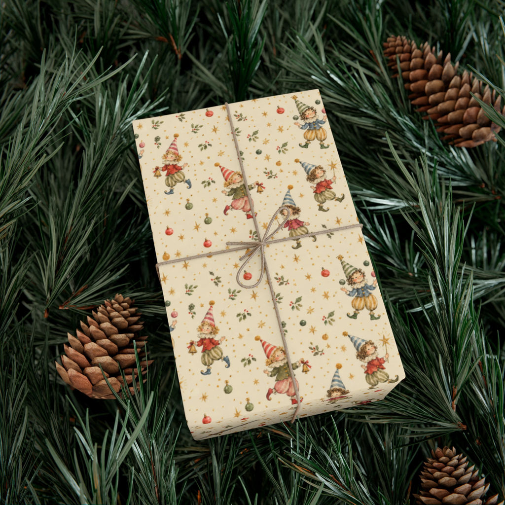 Party Elves Christmas Wrapping Paper | Whimsical Vintage Gift Wrap