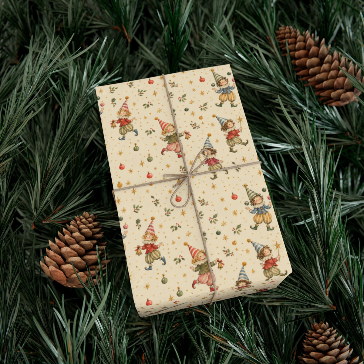 Party Elves Christmas Wrapping Paper | Whimsical Vintage Gift Wrap