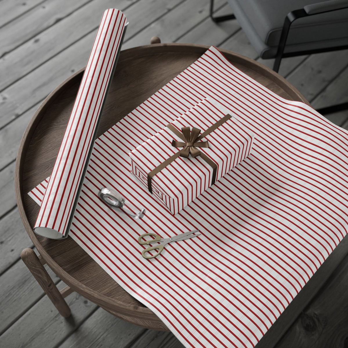 Peppermint Ticking Stripe Wrapping Paper | Red & White Christmas Gift Wrap