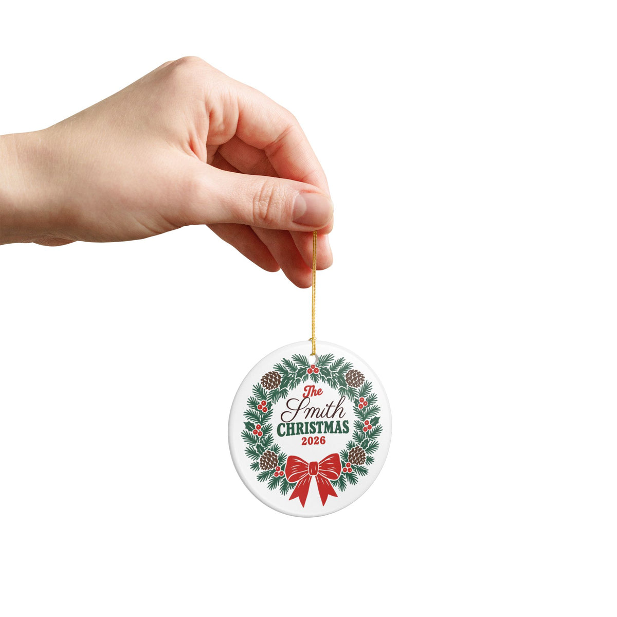 Personalized Family Christmas Ornament 2026 | Custom Last Name Wreath