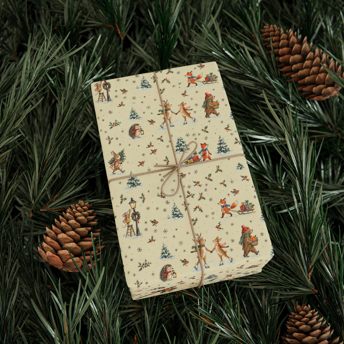 Woodland Village Christmas Wrapping Paper | Vintage Storybook Gift Wrap