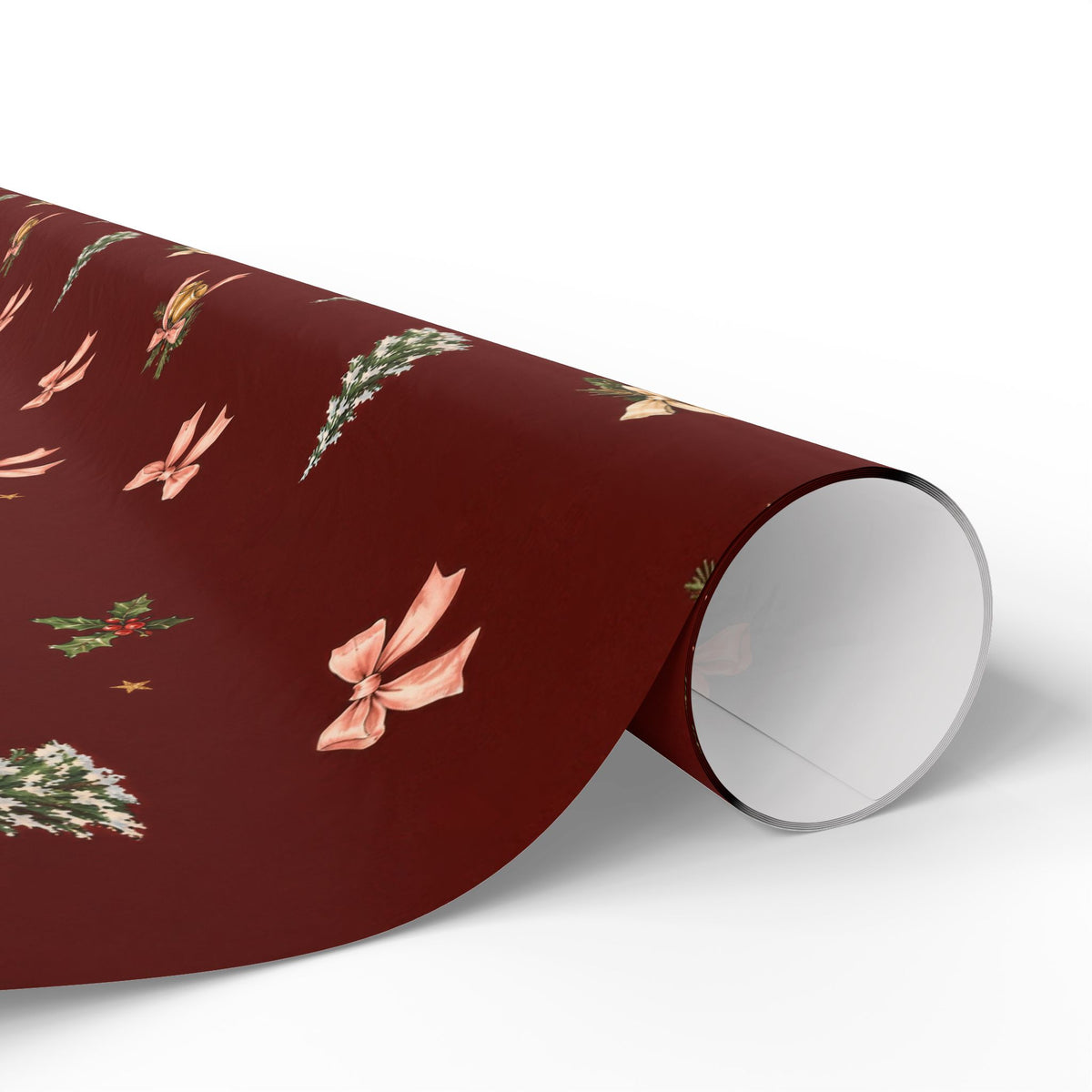 Bells & Bows Christmas Wrapping Paper | Deep Red Vintage Gift Wrap