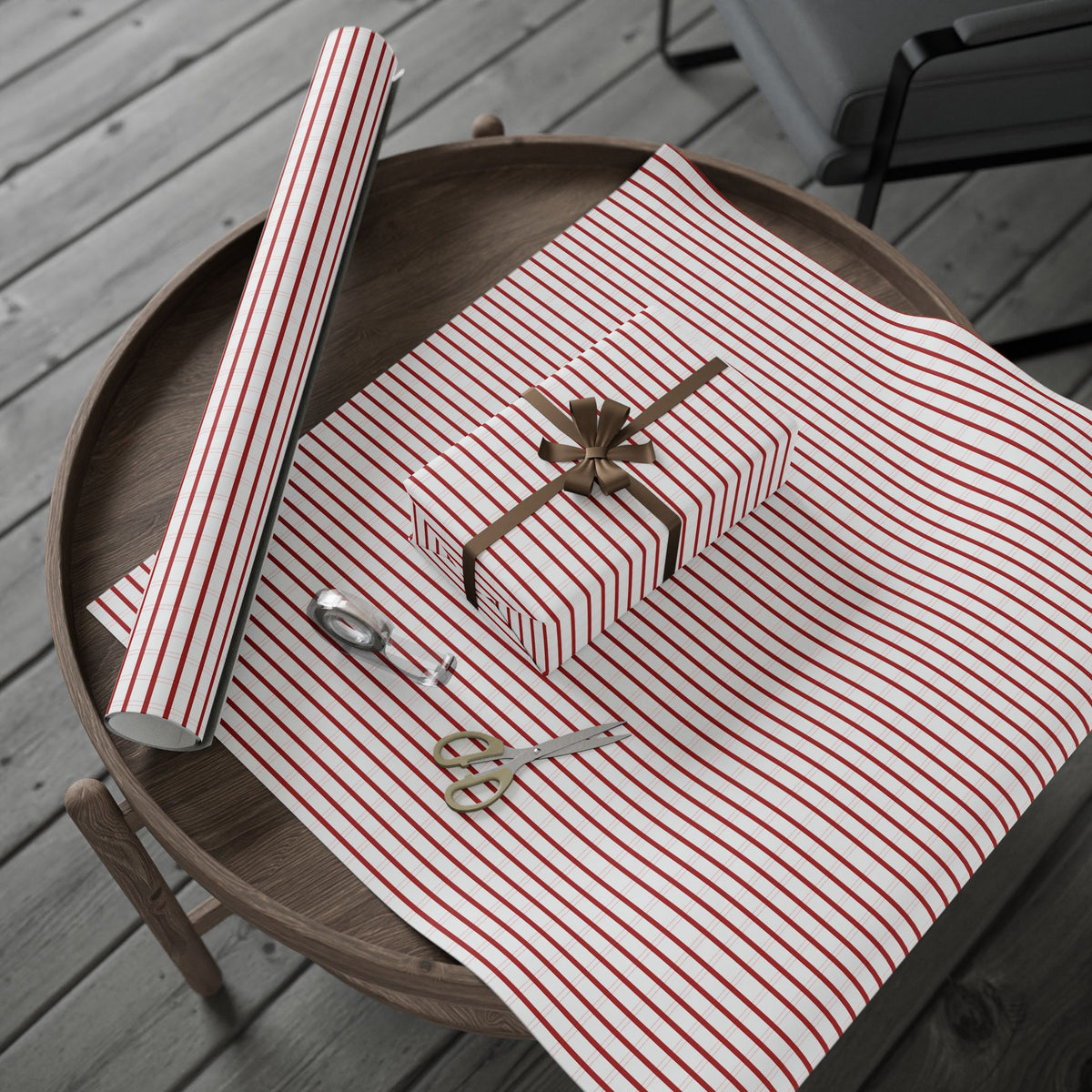 Peppermint Ticking Stripe Wrapping Paper | Red & White Christmas Gift Wrap