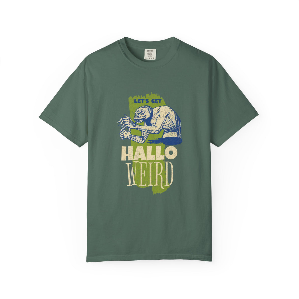 Let's Get Hallo-Weird vintage mummy Halloween tee in blue spruce