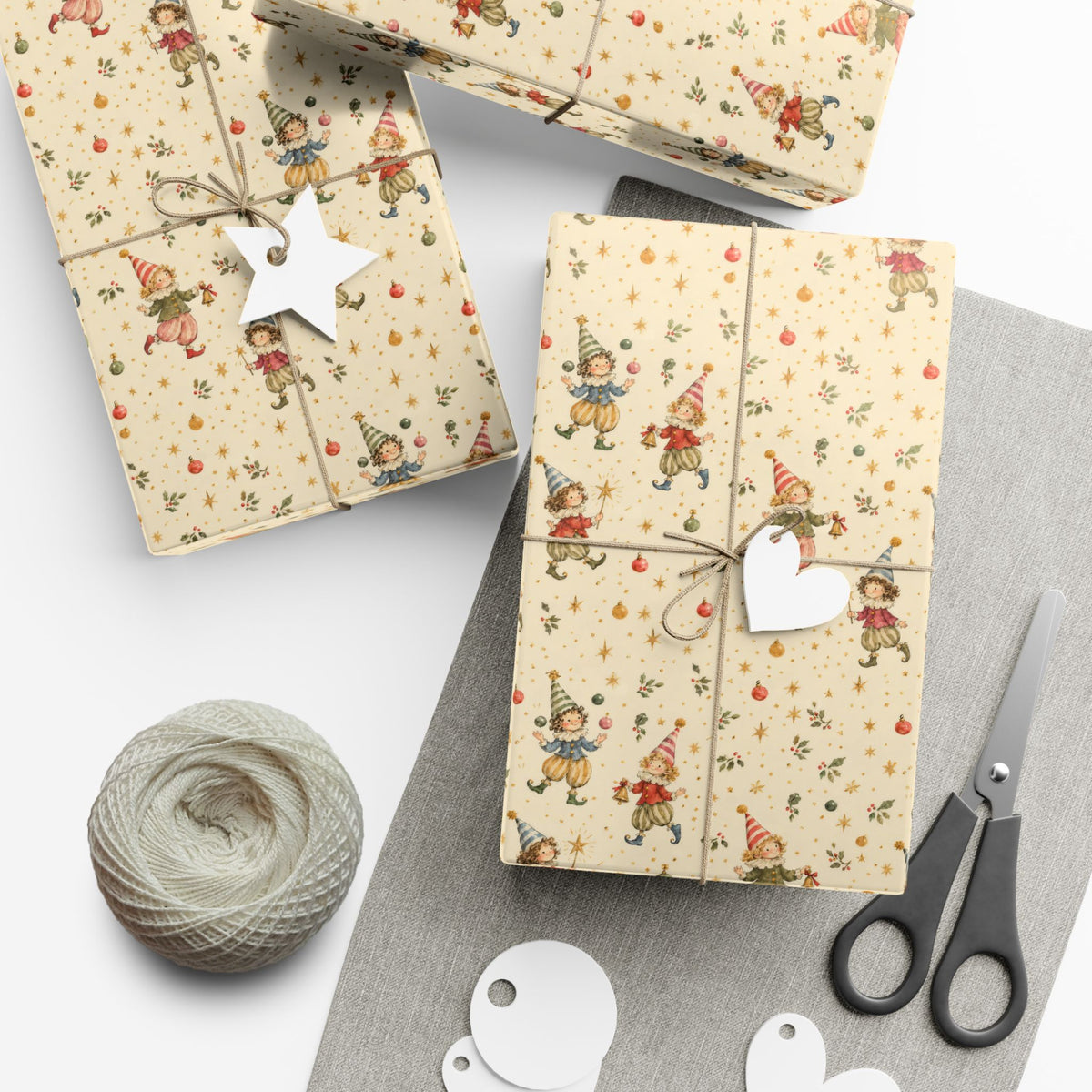Party Elves Christmas Wrapping Paper | Whimsical Vintage Gift Wrap