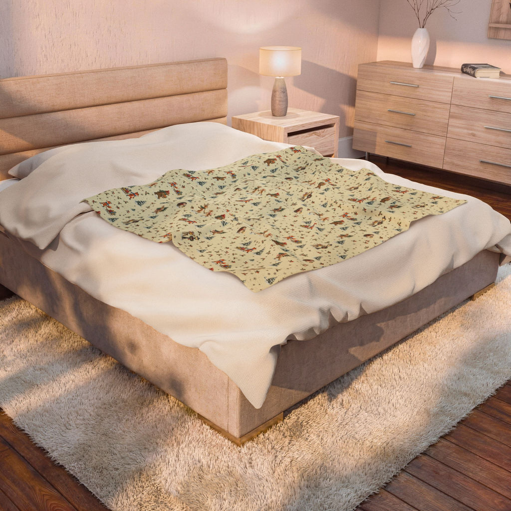 Woodland Village Christmas Blanket | Velveteen Plush Throw