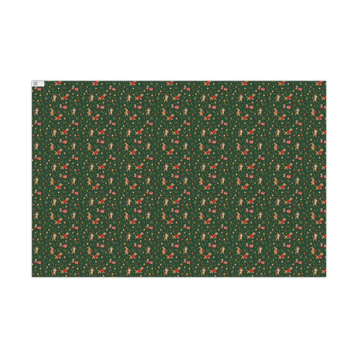 Pine Green Friends Christmas Wrapping Paper | Cats, Dogs & Bunnies Gift Wrap