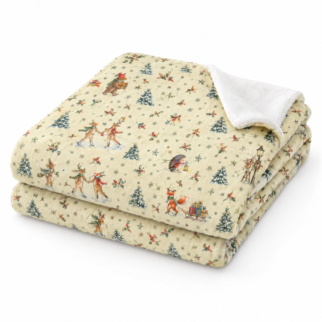 Woodland Village Christmas Blanket | Velveteen Plush Throw