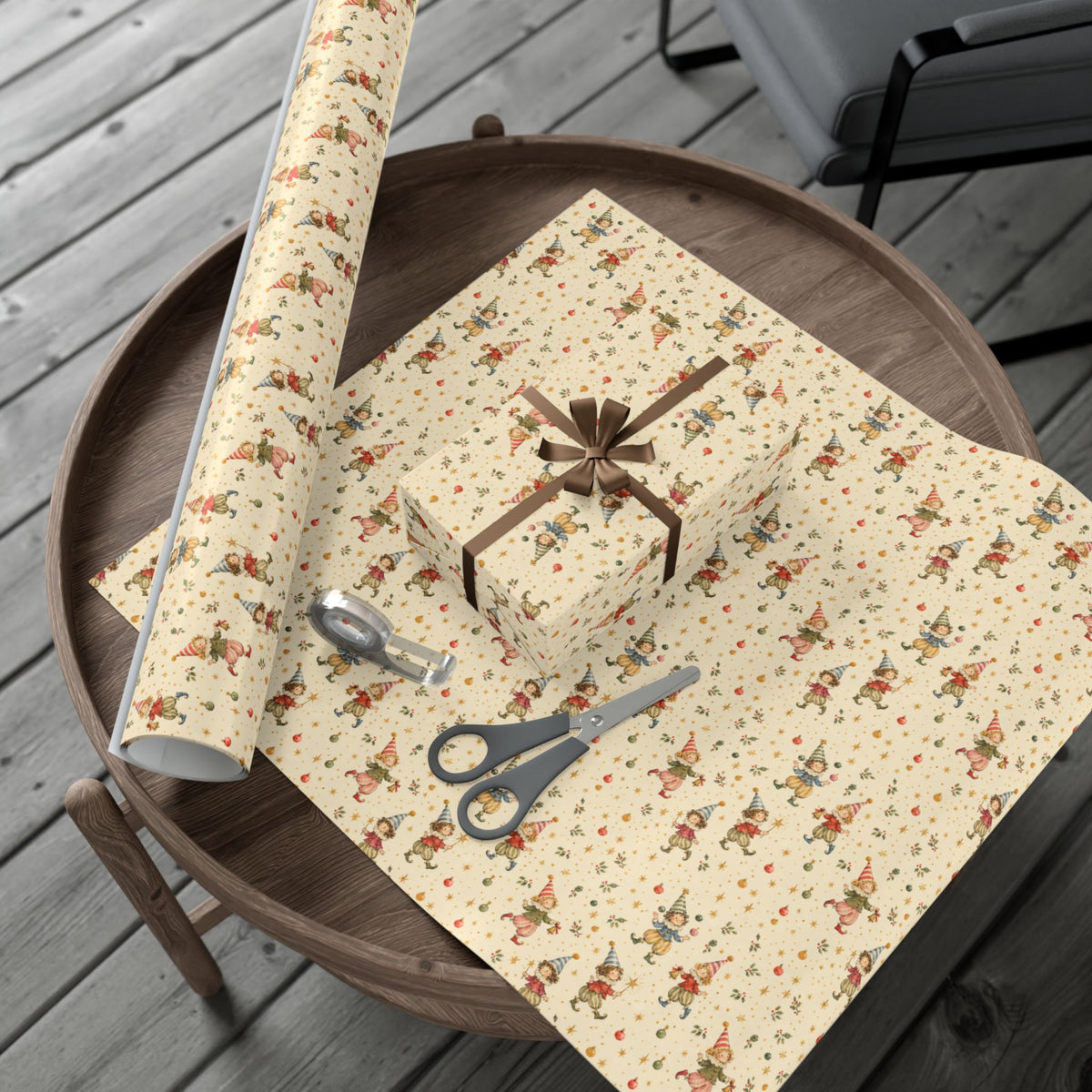 Party Elves Christmas Wrapping Paper | Whimsical Vintage Gift Wrap