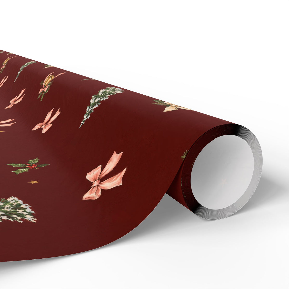 Bells & Bows Christmas Wrapping Paper | Deep Red Vintage Gift Wrap