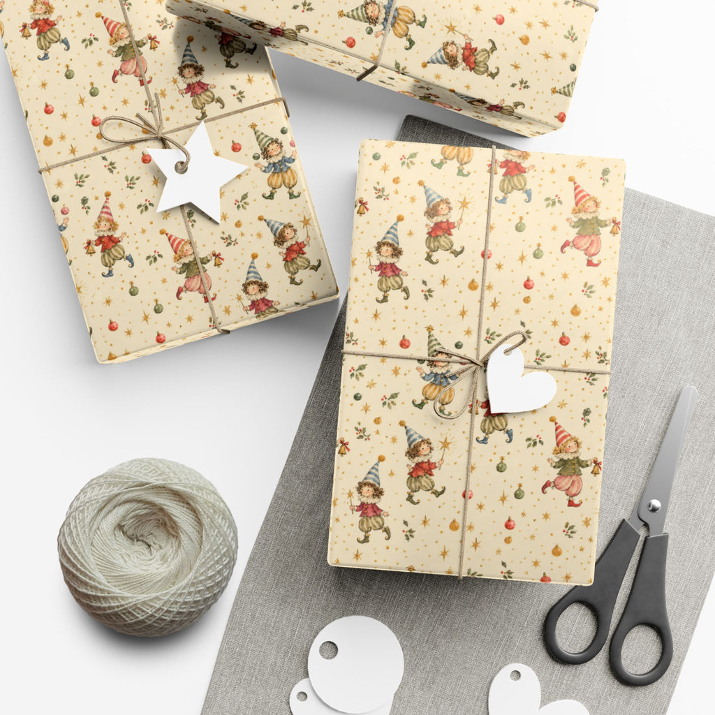 Party Elves Christmas Wrapping Paper | Whimsical Vintage Gift Wrap