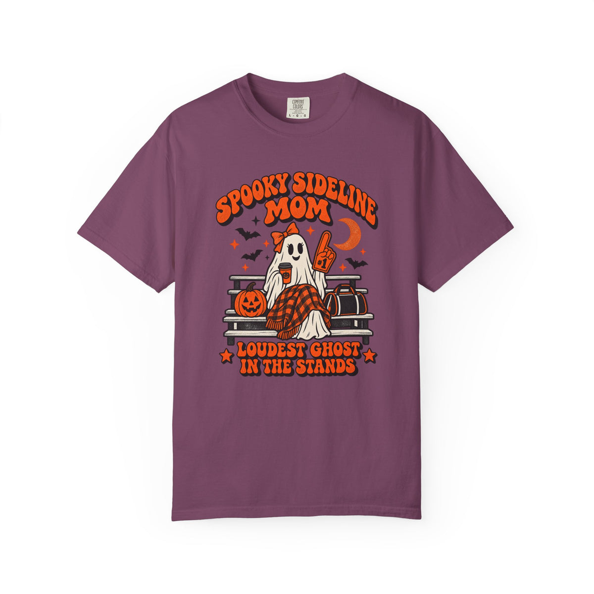 Spooky Sideline Mom Halloween tee in berry