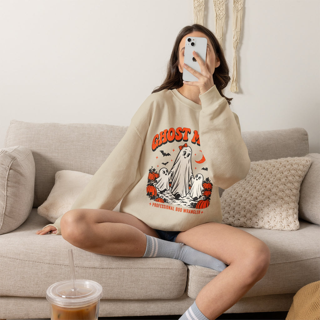 Ghost Mama Professional Boo Wrangler Halloween crewneck sweatshirt