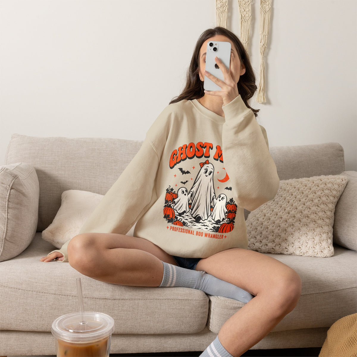 Ghost Mama Professional Boo Wrangler Halloween crewneck sweatshirt