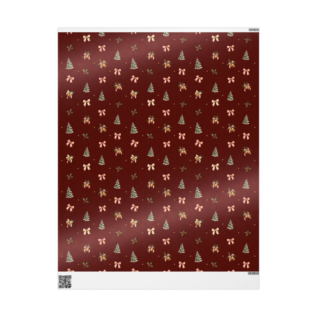 Bells & Bows Christmas Wrapping Paper | Deep Red Vintage Gift Wrap