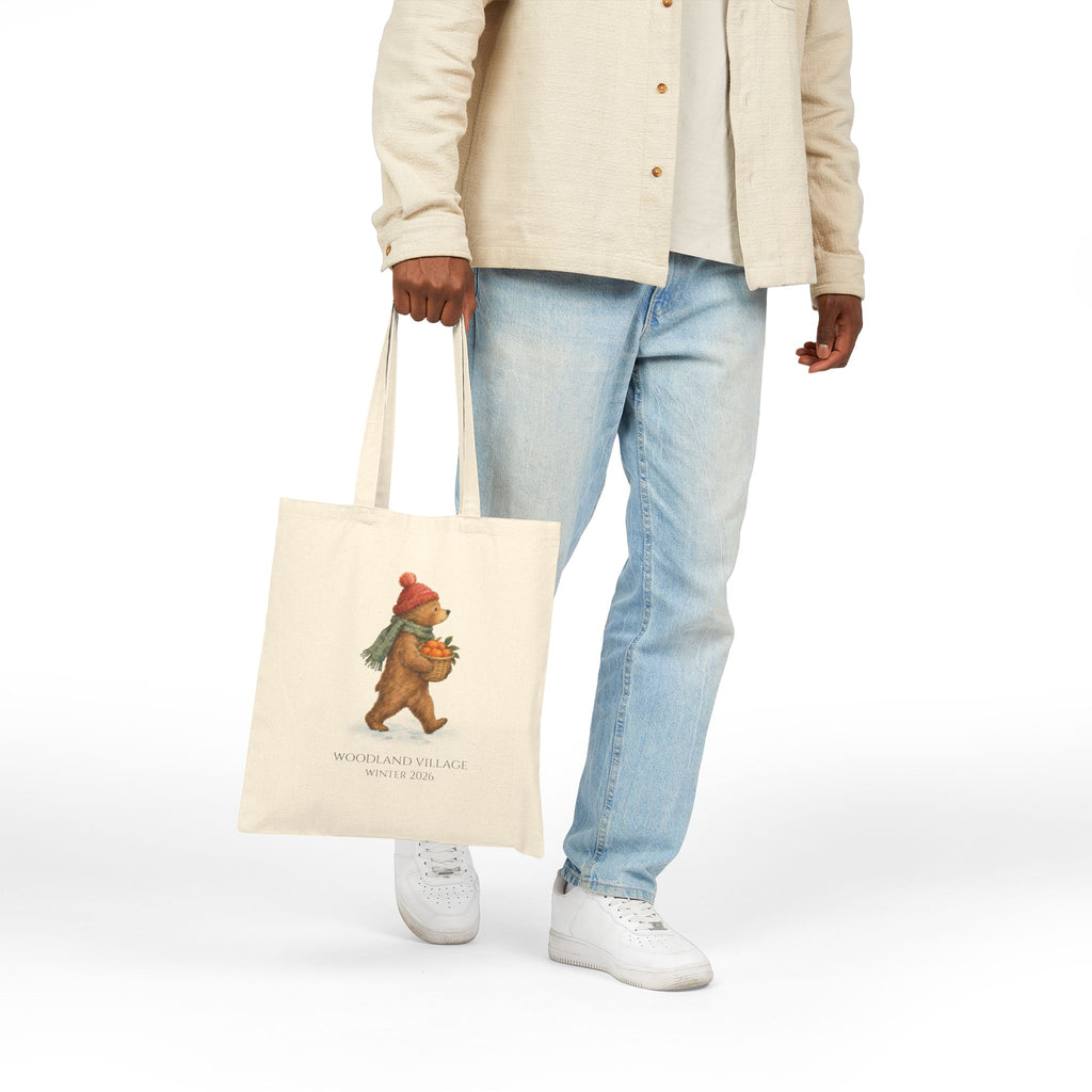 Person carrying the Woodland Bear Christmas tote bag