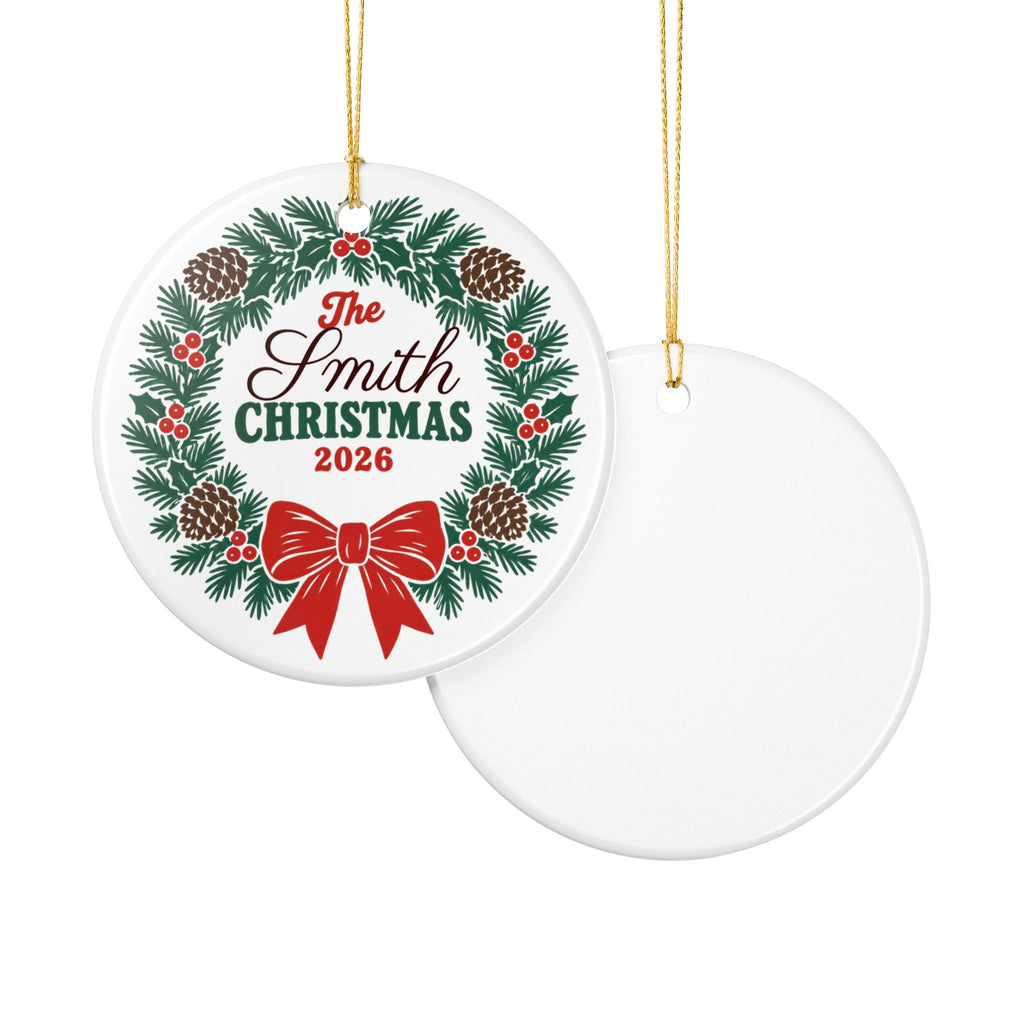 Personalized Family Christmas Ornament 2026 | Custom Last Name Wreath