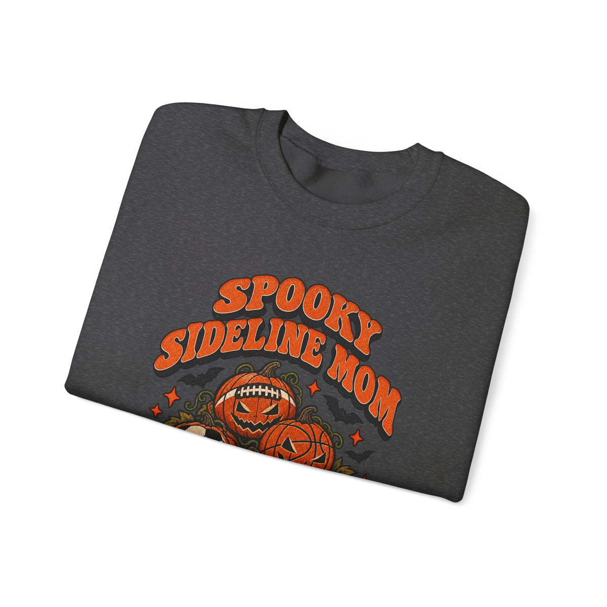 Folded Dark Heather Spooky Sideline Mom sweatshirt