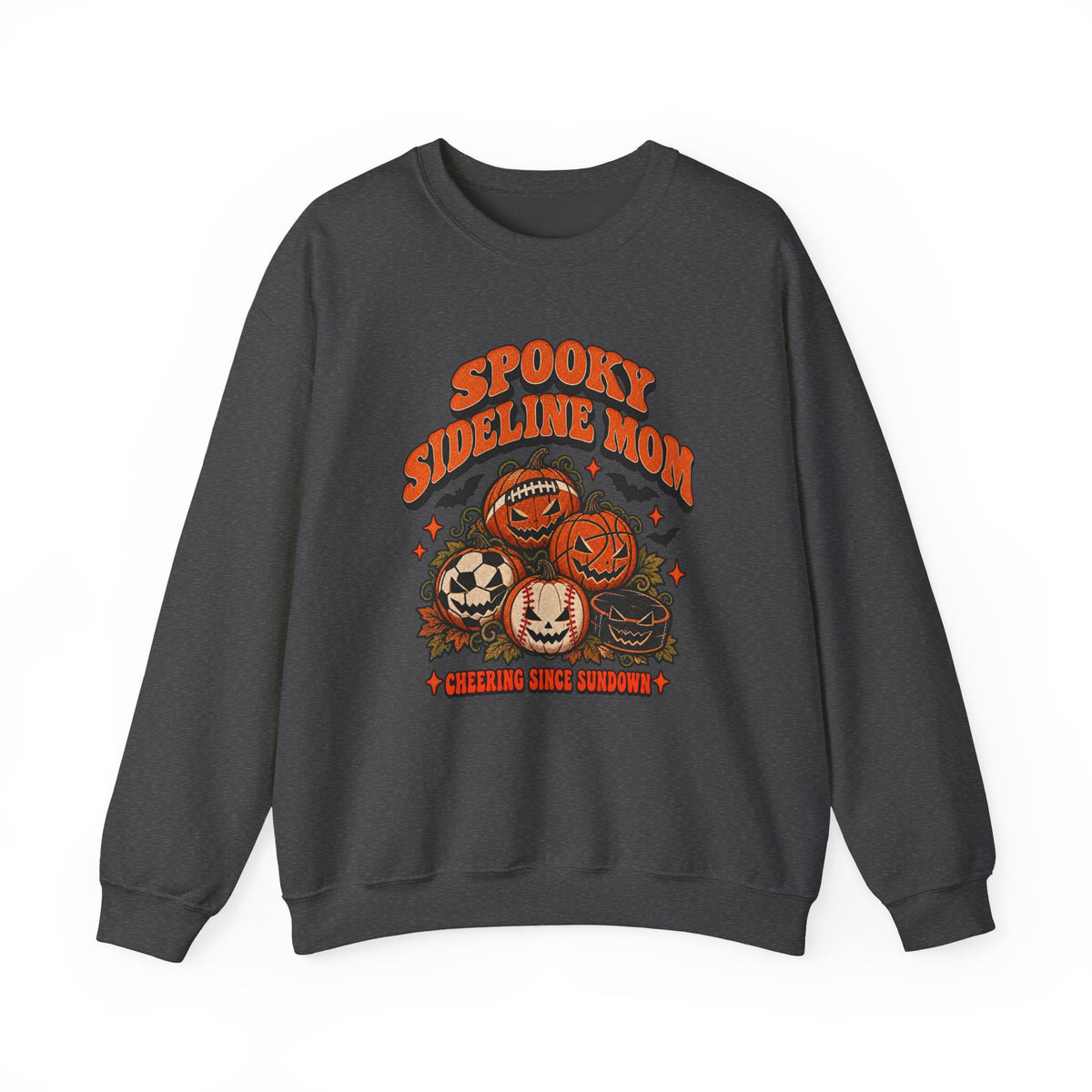 Spooky Sideline Mom crewneck sweatshirt in Dark Heather