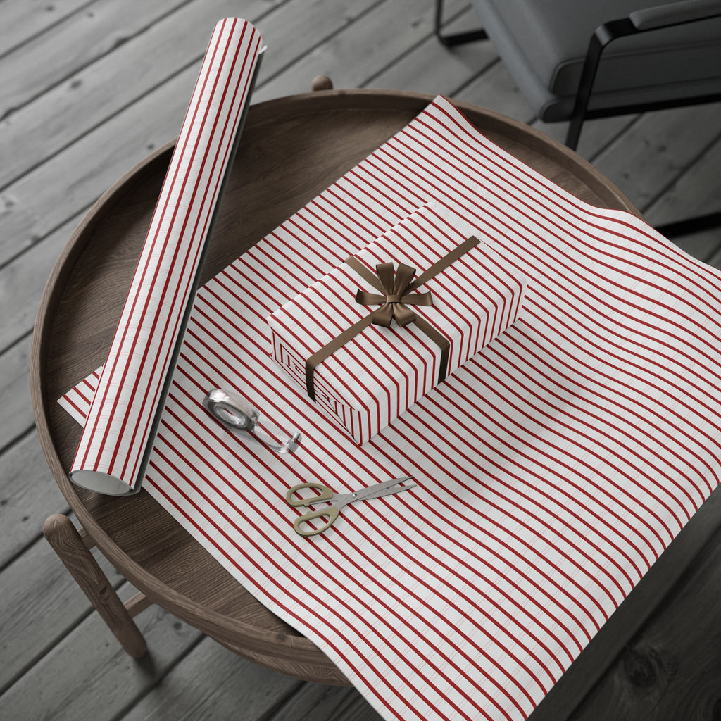 Peppermint Ticking Stripe Wrapping Paper | Red & White Christmas Gift Wrap
