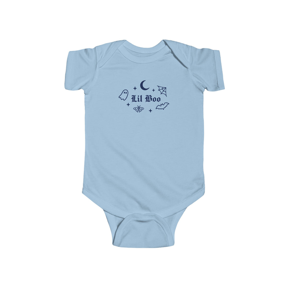 Lil Boo gothic Halloween baby bodysuit in light blue