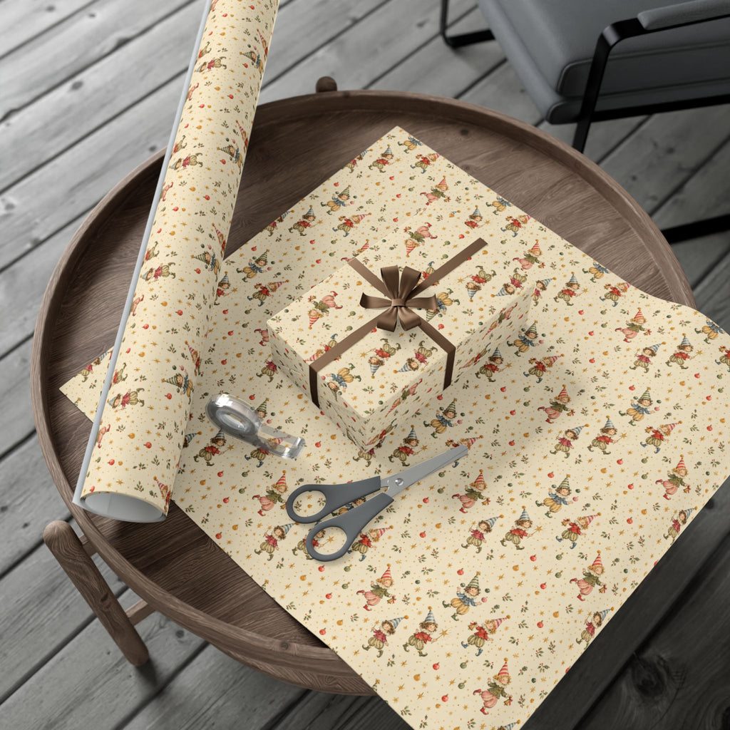 Party Elves Christmas Wrapping Paper | Whimsical Vintage Gift Wrap