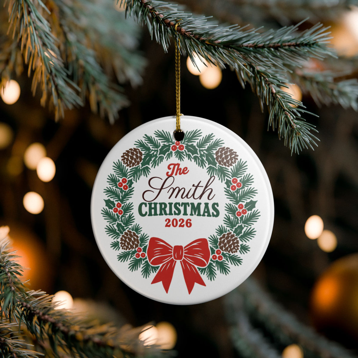Personalized Family Christmas Ornament 2026 | Custom Last Name Wreath