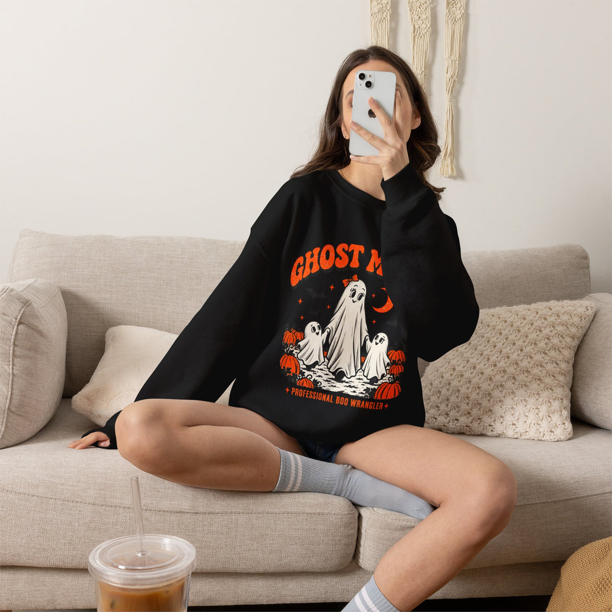 Ghost Mama Professional Boo Wrangler Halloween crewneck sweatshirt
