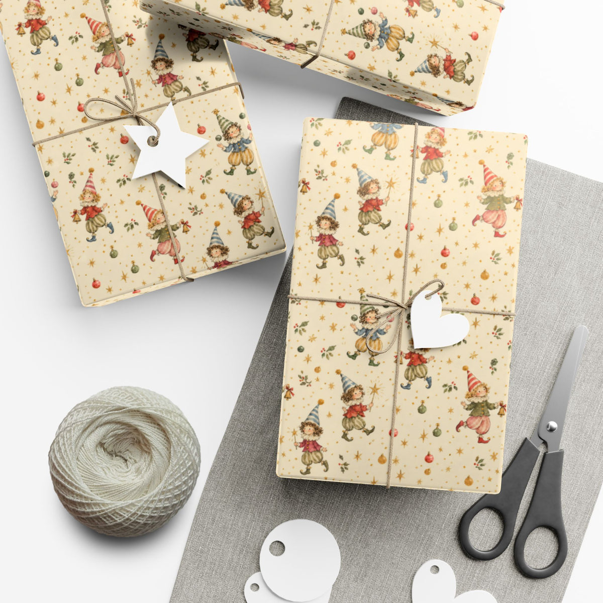 Party Elves Christmas Wrapping Paper | Whimsical Vintage Gift Wrap