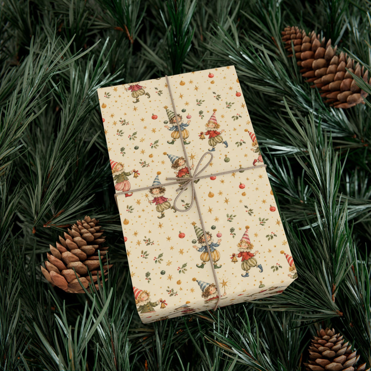 Party Elves Christmas Wrapping Paper | Whimsical Vintage Gift Wrap