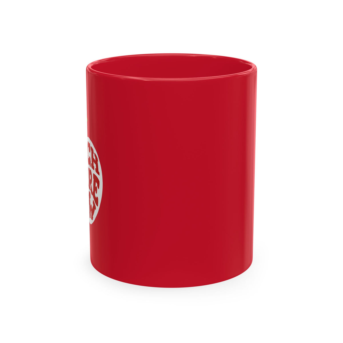 Teach Inspire Grow red mug, side view