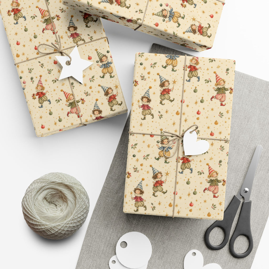 Party Elves Christmas Wrapping Paper | Whimsical Vintage Gift Wrap