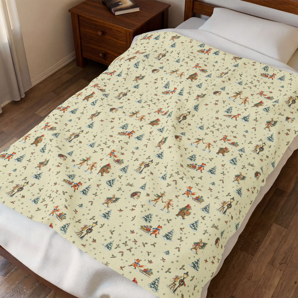 Woodland Village Christmas Blanket | Velveteen Plush Throw